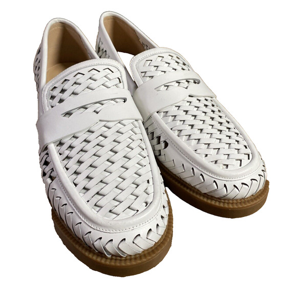 Michael Kors Women's Eden Hand-Woven Leather Loafer Optic White 9 - Picture 1 of 7